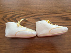 Adorable   cradle Moc Rare Vintage Yellow   White Wool Felt Baby Shoes