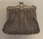 Antique French Sterling Silver Mesh Double Layer Coin Purse Chatelaine Doll Size