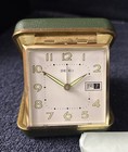 Vintage Seiko Japan Folding Travel Alarm Clock Green Gold Case Luminous Dial