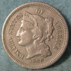 1869 Three Cent Nickel Better Grade Details Old Us Coin  657