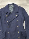 I298 Vintage East German Nva Wool Overcoat Double Breasted M 52-0 Navy