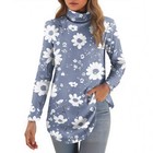 Womens Fall Boho Floral Mock Neck Long Sleeve Tunic Top Casual Turtleneck Blouse