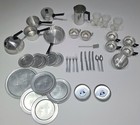Vintage Aluminum Childs Kitchen Cups Utensils Pans Coffee Tea Plate Set Lot