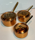 Vintage 1960s Laminaco Nasco Columbian Zinc Tin Lined Copper Pots Pans 6 Pc Set