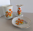 Vintage Japan Porcelain Orange Yellow Flower Floral 3 Piece Bathroom Vanity Set