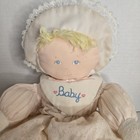 Vintage Eden Cloth Rag Doll Baby Bib Bonnet Plush Stuffed Toy