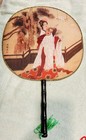 Set Of 2 Vintage Japanese Geisha Girl Hand Fan Stretched Silk Paddle Style