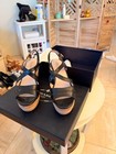 Prada Black Leather Crisscross Slingback Cork Wedge Espadrille Sandals Eu 38 5