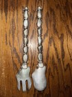 2pc Pier One Unique Silver Metal Salad Serving Set Fork Spoon Artistic 14  Long
