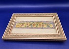 Antique Persian Miniature Camel Bone Gathering Painting W wood Frame   7 l X 5 h