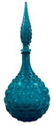 17  Genie Bottle Squat Decanter Turquoise Hobnail Bubbles Stopper Glass