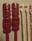 Trader Vic s 12 Plastic Tiki Bamboo Swizzle Sticks Red White Pink Barware Set