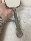 Vintage Hand Held Vanity Mirror Silver Ornate Frame  Art Deco Tall Handle