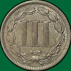 1889 Three Cent Nickel Almost Uncirculated Au Coin  Scratch  39945