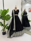 Stylish Wedding Wear Black Faux Georgette Lehenga Choli With Dupatta For Women