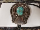 Vintage Native American Sterling Silver Turquoise Navajo Bolo Tie - 3   X 3  