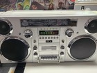 Gpo Brooklyn Retro Portable Bluetooth Boombox Silver Radio Cassette Cd Player