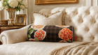 Mackenzie Childs Field Study Floral Beaded Bolster Pillow 16  X 8  New