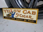 C 1950s Original Vintage Yellow Cab Cigars Sign Metal Embossed 5c Taxi Tobacco 