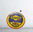 Sunoco Motor Oil Porcelain Enamel Heavy Metal Sign 30 Inches Round