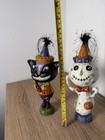 Vintage Halloween  Black Cat Figure With Bat  Primitive Decor  Retro 1990s