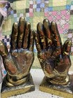 Vintage Mcm Mid Century Cast Metal Praying Hands Bookends Felt Bottoms