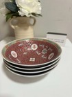 Set Of 4 Vintage Chinese Longevity Rose Red Porcelain Mun Shou 8  Bowls