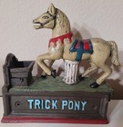 Vintage Style Cast Iron Trick Pony Bank   Western Horse Mechanical Coin Bank