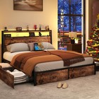 King Queen Full 4 Drawers Platform Bed Frame With Led Light  Charging Station
