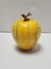 Marble Apple Paperweight Figure Fruit In Golden Yellow W  Brass Leaf 3 5  X 3 