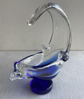 Dolphin Blown Art Glass Figural Blue Clear Trinket Dish Wave Fin Ocean Beachy