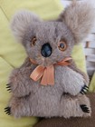     vintage Koala Bear With Orange Eyes And Orange Ribbon On Neck  Real Fur      