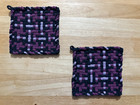 Handmade 2 Beautiful Cotton Woven Potholders 3 Colors Navy Plum And Lavender