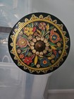 Vintage Daher 6  Tall Floral Lidded Tin W  Black   Floral Design