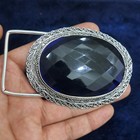 Vintage Belt Buckle Blue Faceted Glass Silver Plated Formal Accessories For Men