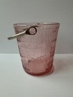 Vtg Cambridge Keg Barrel Pink Glass Ice Bucket W metal Handle Depression Glass