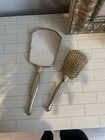 Vintage Art Nouveau Vanity Dresser 2 Pieces  Brush And Mirror Floral Gold Tone
