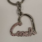 Coach Pink Rhinestone Heart Key Chain Ring Silver Tone Charm  one Stone Missing 
