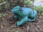 Vintage 9 5    Heavy-concrete Frog Cement Green - Painted Garden Statue 12lb