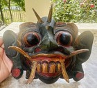 Hand Carved Balinese Barong Wood Wall Mask Folk Art Indonesian Decor 8  X 6 