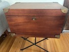 Vintage Antique Wood   Brass Campaign Travel Desk W iron Stand And Key