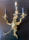 Vintage Brass Electric Wall Sconce 3 Arm Candelabra Pair 15  Hollywood Regency