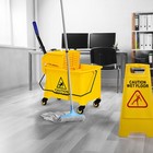 Commercial Mop Bucket Side Press Wringer Swivel Wheels 21 Quart W  Panel Yellow