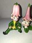 2 Norcrest Elves Pixie Pink Flower Hat Plant Sitter Porcelain Japan Figurine Vtg