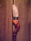 Walking Stick Staff Faux Scrimshaw Carved Tooth Head Wood Shaft Cane Rubber Tip