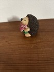 Miniature Resin Hedgehog Figurine With Pink Flowers Cute Tiny Unbranded Ornament