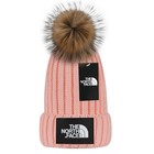 North Face Pink Chunky Pom Knit Rib Beanie Cap Cuffed Women Girls Thick Warm