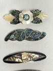 Vintage Alpaca Silver Mexico Abalone Mother Of Pearl Inlay Hair Barrette Clips