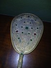 Antique Victorian Jeweled Hand Mirror Gold Gilt Filigree Metal 