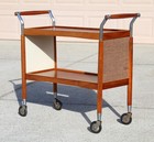 Mid-century Modern Teak Rolling Bar Cart   Serving Trolley With Chrome Handles